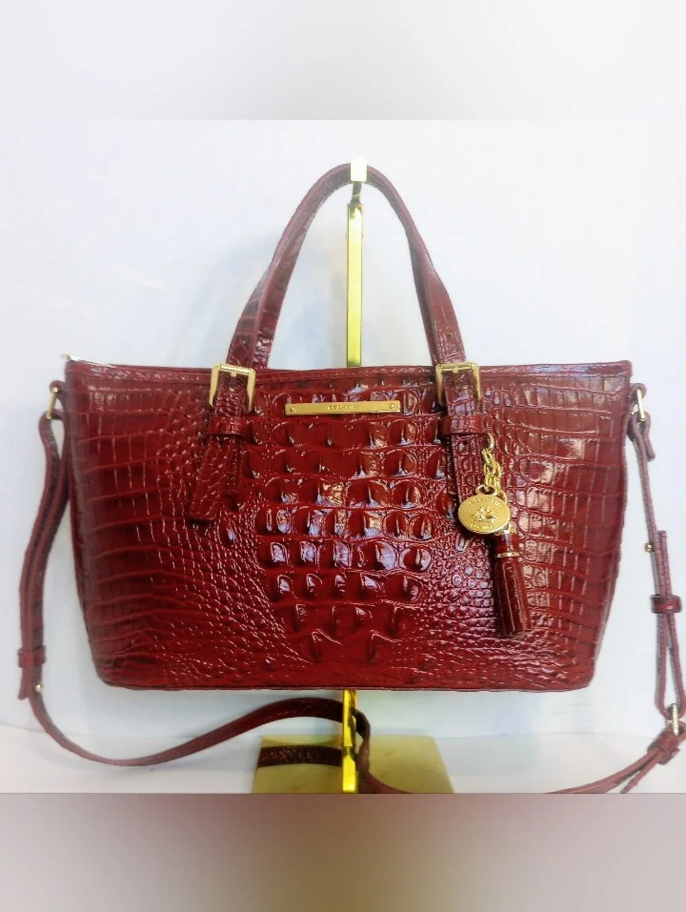 Brahmin Red Mini Asher Crocodile Embossed Leather Crossbody Satchel Purse